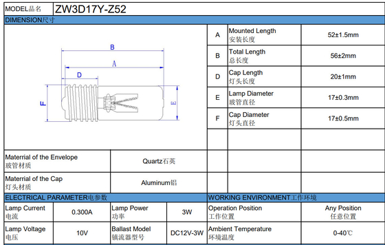 UV Ballast 12VDC Ηλεκτρονικό ballast 3W UV μικρής ισχύος που σκοτώνει βακτήρια
